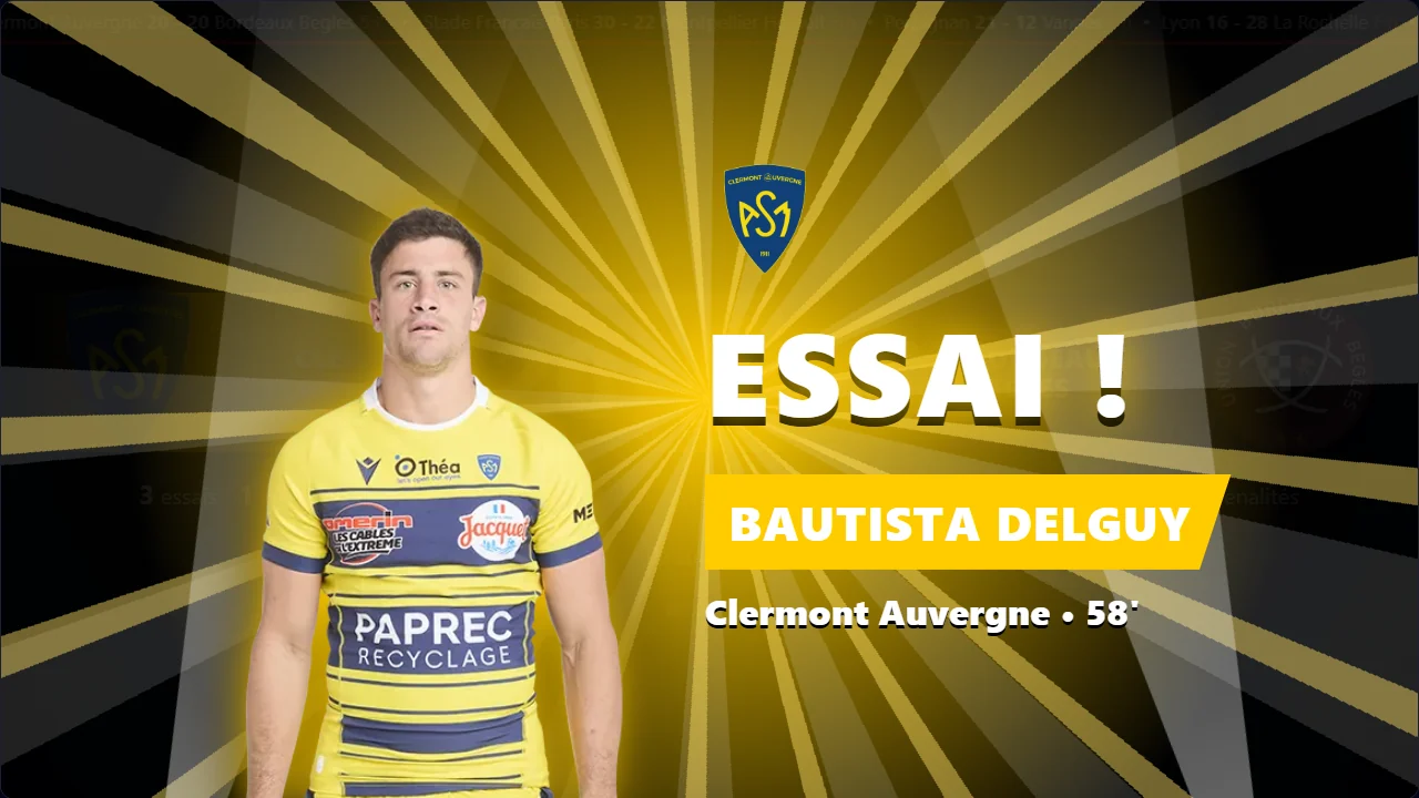 Animation d'essai de Bautista Delguy, Clermont Auvergne, 58e minute